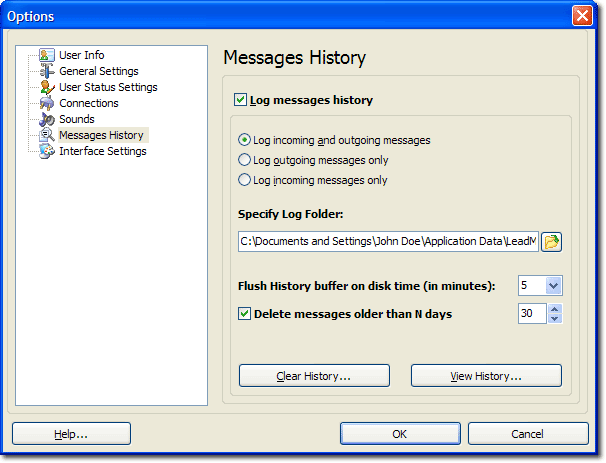 Messages History Settings