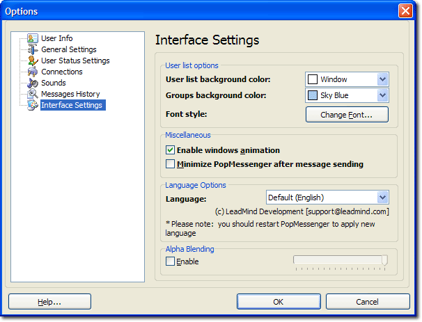 Interface settings